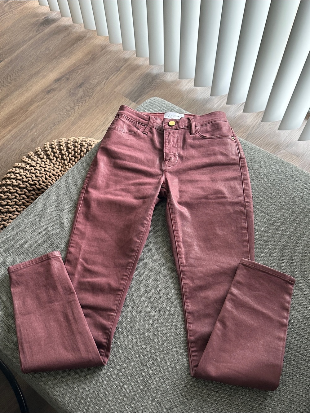 Frame Denim Le High Bordeaux Coated Skinny Jeans